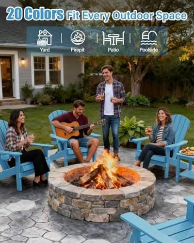 YEFU Adirondack Chair Weather Resistant: Outdoor Chair HIPS Plastic Adirondack Chairs - Patio Chairs with Cup Holder & Wood Texture - Lawn Fire Pit Deck Porch Garden Chairs for Adults (Blue) 8