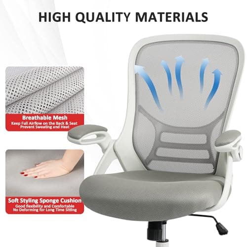 HYLONE Office Chair Ergonomic Chair with Flip up Armrests, Thickened Seat Computer Chair with Breathable Mesh Back Home Office Computer Chairs for Long Hours Mesh Office Chair(Grey) 6