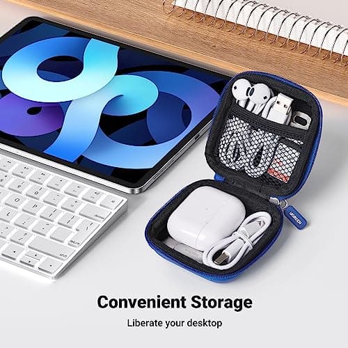 UGREEN Earbud Case, Waterproof Earphone Case Pouch Compatible with AirPods Pro Headphone Case Holder with Stainless Steel Carabiner, for Headphones, Earbuds, SD Memory Card, Camera Chips, Blue 2