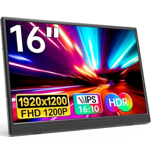 YPI Portable Monitor 16.0inch FHD 1920 * 1200P USB C HDMI Ultra-Slim IPS Travel Display & Speakers, HDR Plug&Play, External Monitor for Laptop PC, Phone,Mac