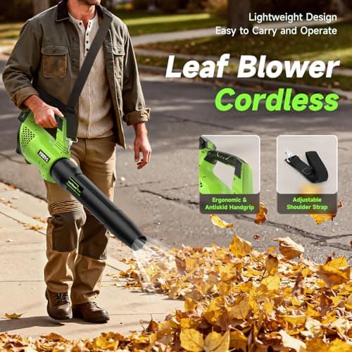 Leaf Blower Cordless, 650CFM Electric Leaf Blowers with 2 x 5.2Ah Batteries and Charger, 3 Speed Modes, 1 x Adjustable Shoulder Strap, Powerful Blowers for Lawn Care, Patio, Dust, Blowing Leaves 5