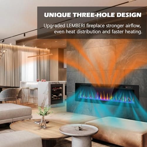 LEMBERI 72 inch Electric Fireplace Recessed and Wall Mounted,750/1500W Fireplace Heater and Linear Fireplace with Touch Screen Control Panel, Timer,Remote Control,Adjustable Flame Color and Speed 7
