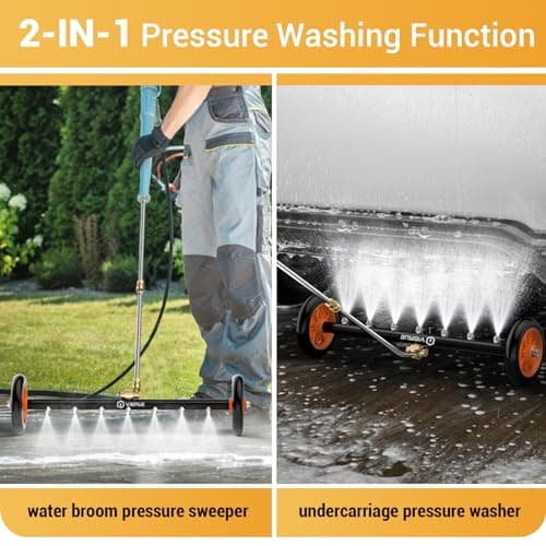 VIGRUE 2-in-1 undercarriage Pressure Washer Attachment,24 Inch Pressure Washer Water Broom with 7 Nozzles,Under Car Washer Cleaner with 3 Pieces Extension Wand,4000 PSI,Orange 5
