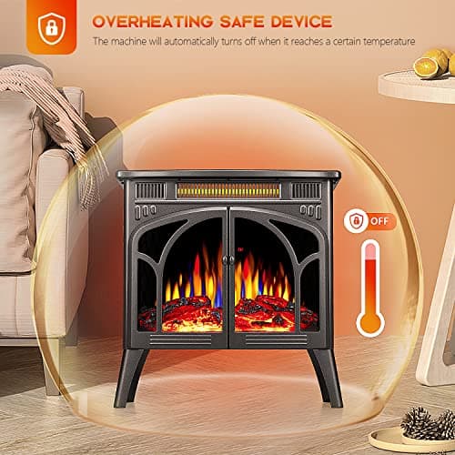 R.W.FLAME Electric Fireplace Stove Heater with Remote Control, 25" Fireplace Heater, Adjustable Brightness and Heating Mode, Overheating Safe Design,Flame Work with or Without Heat 7