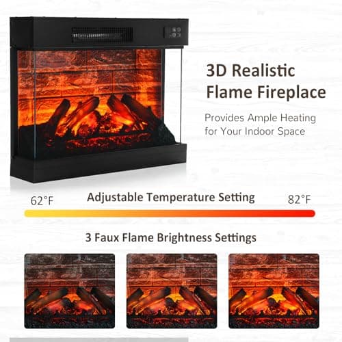 Naice 72" Electric Fireplace with Mantel and Cabinets, Fireplace TV Stand for TVs up to 80", LED Light & Power Outlet, 3-Side Glass Realistic Flame Insert Heater for Living Room Bedroom 8