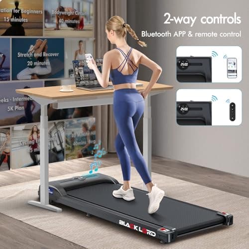BLACK LORD Walking Pad Treadmill, 2.6 HP Low Noise Portable Under Desk Treadmill with Bluetooth Speaker and LED Display, Compact Treadmills for Home Office, App/Remote Control, 330 lbs Capacity, Black 6