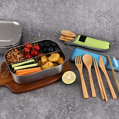 UPTRUST Stainless Steel Bento Lunch Food Box Container, 5-Compartment Large 1400ML Metal Bento Lunch Box Container for Kids or Adults with Lockable Clips to Leak Proof 7