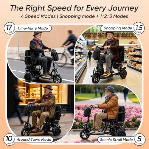 ChiefCarOfficer 3 Wheel Mobility Scooter for Seniors Adults 300 lbs, 700W, 48V10AH Battery Travel Folding Scooters Lightweight Handicap Scooter Elderly Collapsible Electric Mobility Scooters Foldable 6