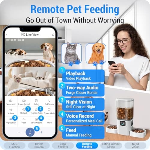 Frienhund Automatic Cat Feeder with Two 1080P Camera for 2 Cats: 7L Automatic Dog Feeder with Night Vision & Slow Feed, 5G WiFi Auto Cat Food Dispenser for Multiple Pet,Detachable for Clean(ACF180W-C) 5