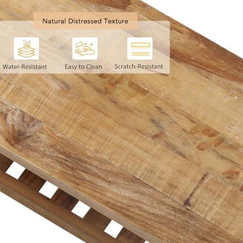HOKYHOKY Reclaimed Solid Wood Bench-43.3" Farmhouse Entryway Bench with Storage Shelf, Narrow Rustic Bench for Hallway, Kitchen, Bedroom, Dining 9