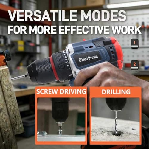 CloudDream Cordless Drill Set,Electric Power Drill with 2 Battery,60N.m,21+1 Torque,2 Variable Speed,30pcs Acessories,Built-in LED,Kit for Home 5