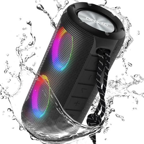 BUGANI Luster Bluetooth Speakers, Portable Wireless Stereo Speaker with Colorful Lights, Loud Sound, Bluetooth 5.3, 24H Playtime, IPX6 Waterproof, AUX-in, for Home/Outdoor/Camping/Beach