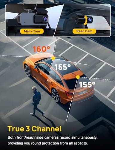 Anyski 3 Channel 4K Dash Cam Front and Rear Inside, Built-in 5G WiFi, 4K+1080P+1080P Dash Camera for Cars with 64GB Card, Dashcam with Loop Recording, G-Sensor, 24H Parking Monitor, Silver 8