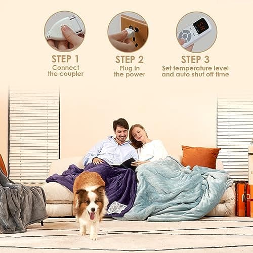EHEYCIGA Heated Blanket Electric Blanket Throw - Heating Blanket with 9 Heating Levels & 10 Hours Auto Off, Soft Cozy Sherpa Washable Blanket with Fast Heating, 50 x 60 Inches 7