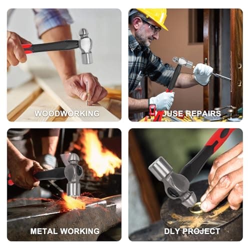 Ball Peen Hammer 16 oz, Drop Forged Ball Pein Hammer, Metal working Tool with Forged Steel Construction & Shock Absorbing Grip 6