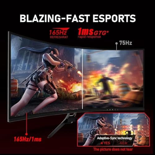 ZZA UltraWide 34 inch Curved Monitor 1500R PC Screen 165hz Refresh Rate WQHD 3440x1440 Computer Gaming Monitor VA PanelAMD FreeSync Premium | HDR10 | 99% sRGB | VESA 5