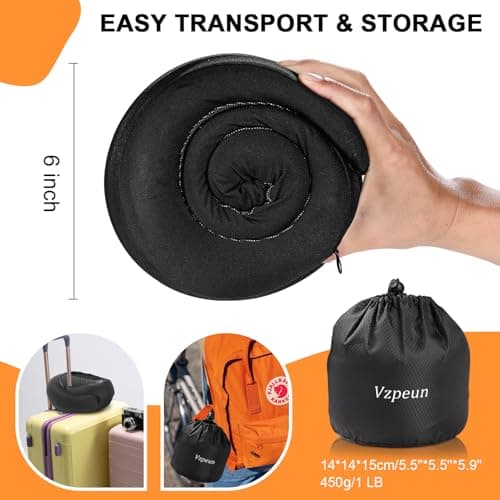 Vzpeun Travel Pillow - Hooded Neck Pillow Airplane Memory Foam Filling for Plane, Office, Cars Sleeping, Road Trip, Long Flights, Portable Plane Accessories, Includes Eye Mask & Earplugs (Black) 6