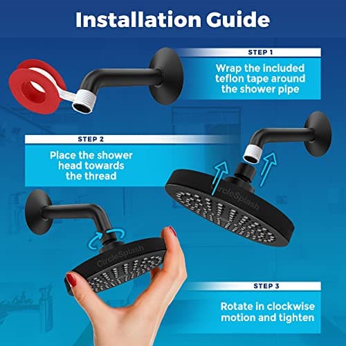 High Pressure Shower Head - Anti-Clogging Silicone Nozzles - 2.5 GPM Removable Restrictor - Easy to Clean Adjustable Replacement - easy to install with Plumbers Tape - 6 inch - Matte Black Finish 7