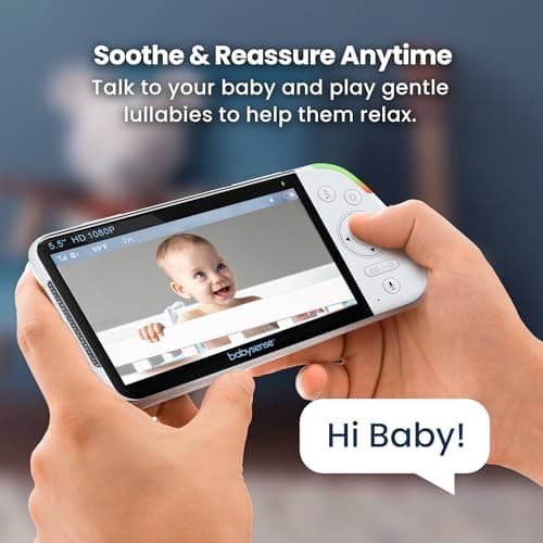 Babysense Full HD 5.5" Split Screen Baby Monitor with 2 Cameras, 6-Color Night Light, White Noise, Sound & Light Machine, 20-Hour Battery, Hack-Proof Non-WiFi Secure Connection 7