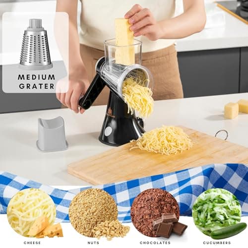 Brieftons 4-Blade Rotary Cheese Grater, Kitchen Food Cutter with Handle, Mandoline Vegetable Slicer, Nut Grinder, Hand Crank Shredder for Cheese, Vegetables, Fruits, Nuts, Easy to Use, Clean & Store 5