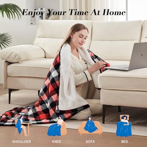 Westinghouse Electric Throw Heated Throw Blanket Soft Flannel & Sherpa Heating Blanket with 6 Heating Levels 2-10 Hours Auto-Off, Fast Heating & Overheat Protection Machine Washable, Red 50x60 Inches 6