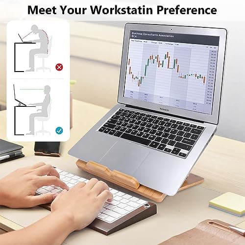 Gocokia Bamboo Fodable Laptop Notebook Riser Stand Desktop Adjustable with 4 Angles Notebook Mount Holder, Folding Laptop Cooler Stand for MacBook,Tablet,Kindle 5