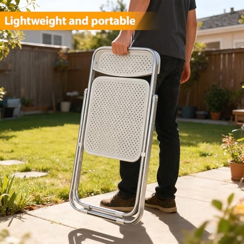 JPBSTO Folding Chairs, 300lb Capacity Steel Frame, Foldable for Indoor Outdoor Party,2-Pack,White 7