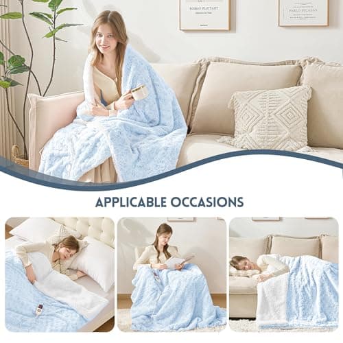 MAXEVE Heated Blanket Electric Throw 50"x60" Faux Rabbit Fur Sherpa Blankets with 6 Heating Sets & 12 Hours Auto Off, Warm Gifts for Grandma Wife, ETL Certification 6