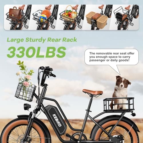 EUYBIKE Electric Bike for Adults, 20"x 4" Fat Tire 35MPH Ebike, 1450W Peak Cargo Ebike with 48V 20AH Removable Battery, 80 Miles Mechanical Disc Brake 2 Seater Electric Bicycle Black with Safety Seat 6