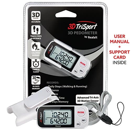 Realalt 3DTriSport 3D Walking Pedometer with Clip & Strap, Accurate Step Counter with 30-Day Memory, Distance in Miles/KM Large Display Perfect for Seniors & Beginners eBook Included - White 7
