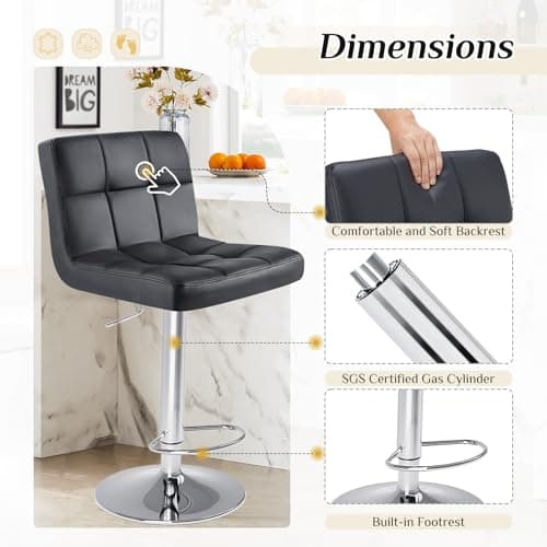 DUMOS Bar Stools Set of 4, 24 inch Counter Height Bar Stools, Upholstered Modern Kitchen Barstools with Metal Base, PU Leather Saddle Stools for Kitchen Island, Black 6