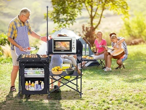 Nice C Camping Kitchen Station, Camping Table, Picnic Table, Portable Grill Table, Folding Cook Table, Upgrade Light Stand and Windshield Station & Organizers, Carry Bag for Beach, Picnic (Black) 6