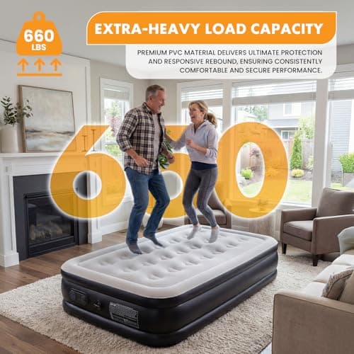 NEWBULIG 18 Inch Twin Air Mattress with Built-in High Capacity Pump - Inflatable Air Bed for Home, Camping & Guest, Double Height, Non-Slip Bottom, Portable Blow Up Mattress 660 lbs Weight Capacity 5