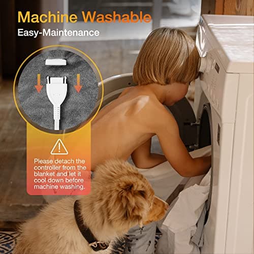 WOOMER Heated Blanket, King Size 90"x 100" Soft Flannel Fast Heating Blanket with Multi-Color Option, 10 Heating Levels & 0.5-12H Auto Off, Over-Heat Protection 5