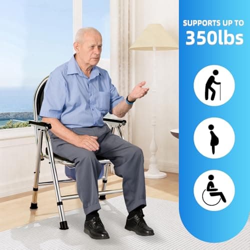 4 in 1 Folding Bedside Commode Chair for Elderly with Arms and Back,Adjustable Height Raised Toilet Seat with Handles,Adults Potty Chair for Seniors,Disabled Holds Up to 350 lbs 6