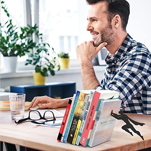 Artori Design Book Ends to Hold Books Heavy Duty - Hidden Metal Bookends for Shelves Desk or countertop - Bookend Book Holder for Home Decorative - Gift for Book Lovers and Home Décor (Book&Hero) 8