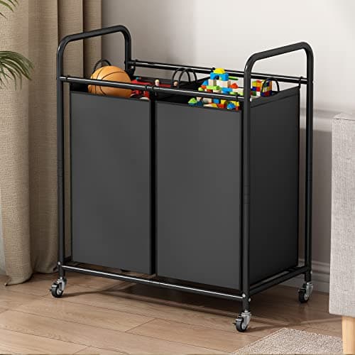 SUOERNUO Laundry Hamper Basket 2 Bag Laundry Sorter Cart with Rolling Lockable Wheels and Removable Bags Laundry Organizer Cart for Clothes Storage, Black 4