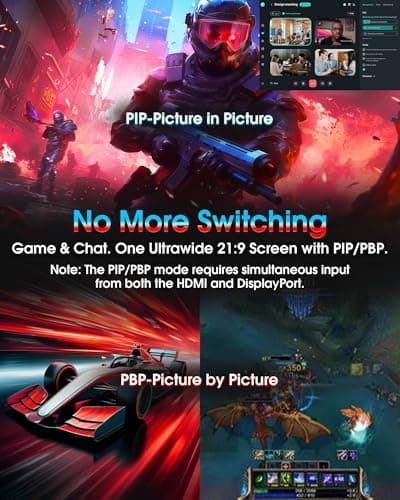 SANSUI 34 Inch UWQHD 200HZ Curved Gaming Monitor, FastVA 3440x1440P Ultrawide 1500R Curved Gaming Computer Monitor 21:9 with PIP PBP, AI Tech Enhance, 2xHDMI2.1 DP1.4 Ports(HDMI2.1 Cable Incl.) 4