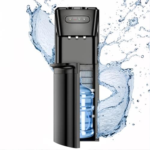 Bottom Loading Water Cooler Dispenser Hot Cold & Cool Water Dispenser for 3 or 5 Gallon Bottles, Empty Bottle Indicator, Child Safety Lock, Ideal for Office, Home, Living Room, Dark Black