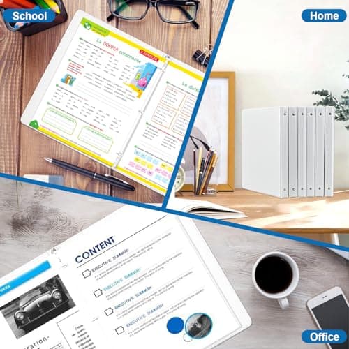 1/2 Inch 3-Ring Binder, 0.5-inch Round Ring Binder with 2 Inside Pockets, 12 Pack White Binders, Clear View CoverBinder Holds 8.5'' x 11''Paper for Office/Home/Back to School 7