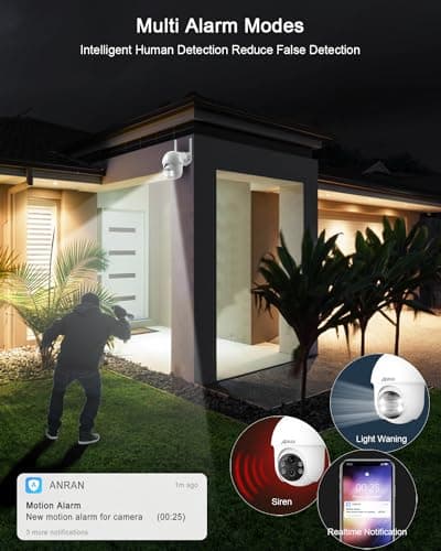 ANRAN Security Camera Wireless Outdoor, 2K Solar Outdoor Camera with 360° View, Smart Siren, Spotlights, Color Night Vision, PIR Human Detection, Pan Tilt Control, 2-Way Talk, IP65, Q1 White 7