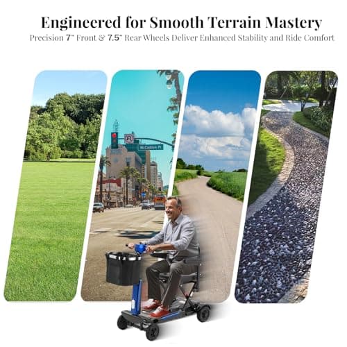 MobiCyc 20/30 Miles Range 4 Wheel Mobility Scooter for Seniors & Adults, 46 lbs Ultra Lightweight Folding Electric Powered Wheelchair w/Lithium Batteries - All Terrain Motorized, with Basket, Compact 9