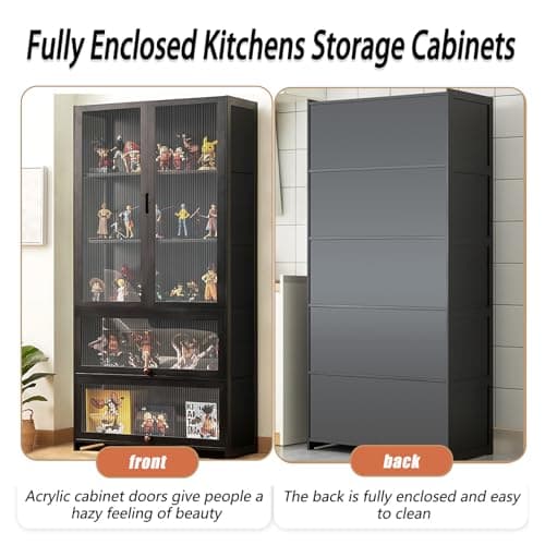 SNVHA-66 Display Cabinet, Curio Display Cabinet with Acrylic Glass Door, Bamboo Storage Cabinet Large Capacity Collectibles Toy Display Case for Living Room, Kitchen, Pantry, Grey 5