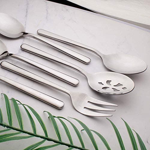 Enwinner Serving Spoons*2 Slot Spoons* 2 Forks *2 Buffet Colander Stainless Steel Banquet Set, Set of 6. Lenght 9" (6-spoon forks set) 9