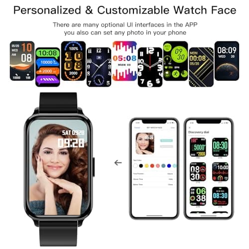 Smart Watch Fitness Tracker Make/Answer calls for Women Men with Heart Rate Blood Oxygen Sleep Monitor Sports Modes Step Calorie Counter IP68 Waterproof for Android Phones iPhone (Rectangle, Black) 8