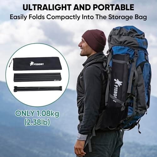 PTEROMY Medium Folding Camping Table, Portable Beach Table with Ultralight Aluminum Tabletop for Travel, Outdoor, Camping, Picnics, and BBQs (Black) 8