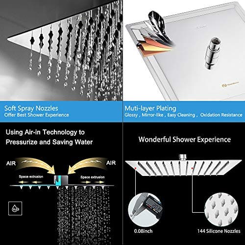 NearMoon Rain Shower Head, High Flow Stainless Steel Square Rainfall Shower, Waterfall Bath Shower Body Covering, Ceiling or Wall Mount (12 Inch, Chrome Finish) 5