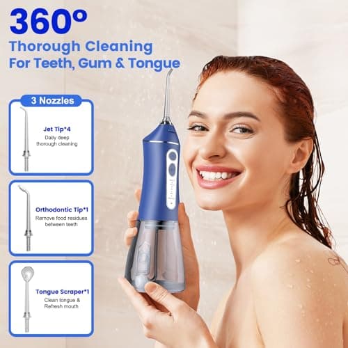 Water Picks for Teeth Cleaning and flossing, 5 Modes Rechargeable Cordless Oral Irrigator 320ml Water Tank Teeth Cleaner, IPX7 Waterproof Portable Electric Dental Flossers for Home and Travel,Blue 7