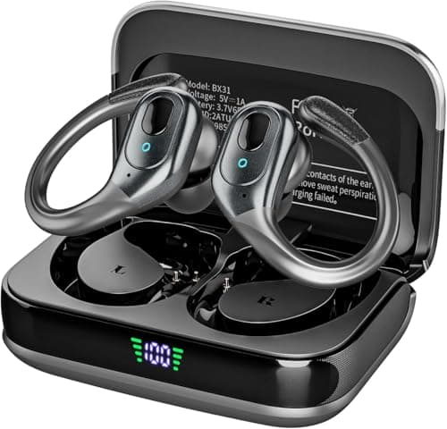 sajawass Wireless Bluetooth Earbuds, 75Hrs Playback, LED Display Charging Case, Ear Hooks, IPX7 Waterproof, Over-Ear Design for Sports, Running, Workout Black