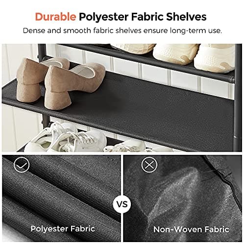 VASAGLE Shoe Rack, 4-Tier Shoe Storage Organizer for Entryway and Closet, Holds 9-12 Pairs of Shoes, 3 Fabric Shelves, Steel Frame, Industrial, Rustic Brown and Black ULBS035B01 6